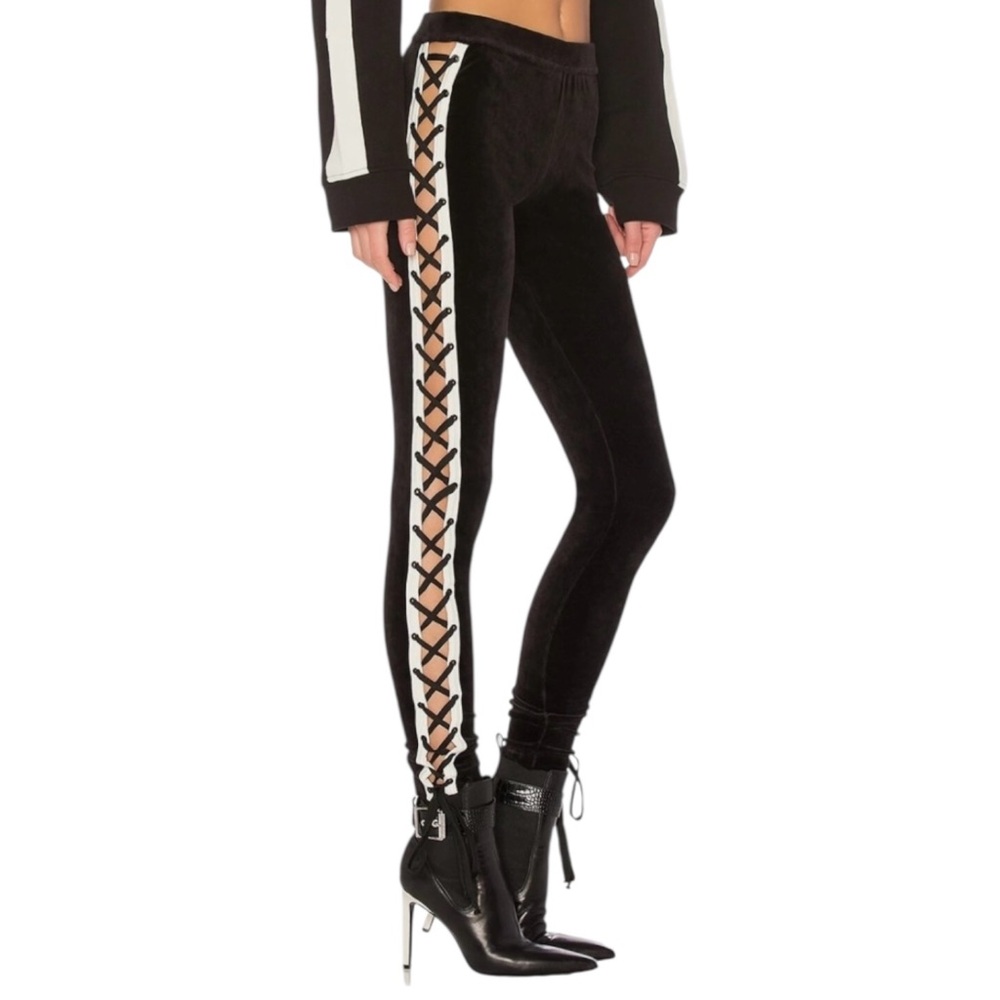 Puma Rihanna Fenty Black‎ Velour and White Trim Lace-Up Leggings